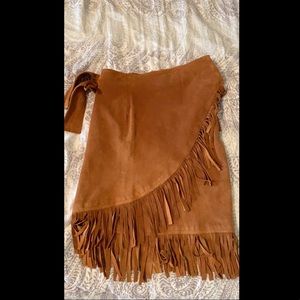 Cedar leather fringe wrap skirt